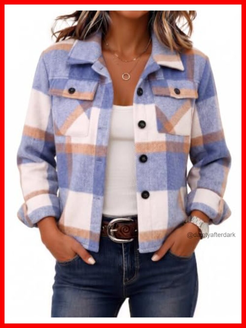Cropped Plaid Flannel Shacket Button Down Jacket